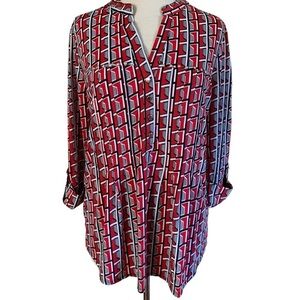 COCOMO 3X Red Black Plus Size 3/4 sleeve women’s Pintuck Blouse tunic sh…